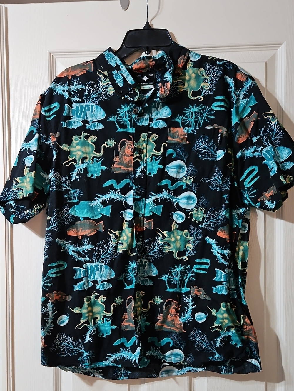 LRG Black Shirt with Teal and Orange Underwater Pattern